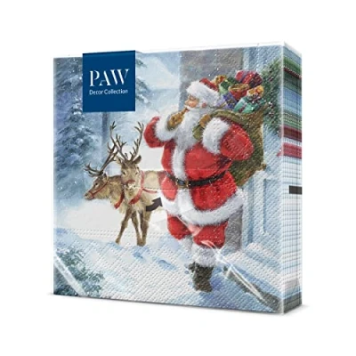 Imagen de PAW Servilletas Papel 3 Capas (33 x 33 cm) I 20 Unidades Navideñas con Diseño de Navidad, Invierno, Nieve y Papá Noel Color: Santa is coming