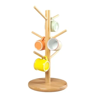 Imagen de ADERTOS Soporte para Tazas de Madera, Árbol Taza Café con 6 Ganchos, Estante 16 Alfombrillas Antideslizantes Cafeterías Cocinas