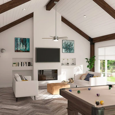 Imagen de Hunter Fan, Ventilador de Techo con Luz y Control Remoto para Interiores, Claudette, 5 Aspas Reversibles, Color Niquel, 132 cm, Ideal Verano e Invierno, Modelo 50652