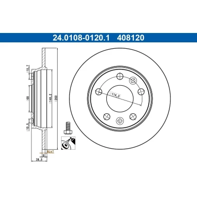 Imagen de ATE Disco de freno 260,0mm 8,0mm 5 114,3mm macizo revestido 24.0108 0120.1 Discos freno,