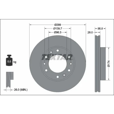 Imagen de TEXTAR 92338103 Disco de freno 299 28 06/10 139,7 ventilación interna revestido sin cojinete rueda, perno sujeción buje rueda