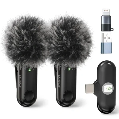 Imagen de LAMSCAT micrófono inalámbrico para iPhone/iPad/Android/USB c/PC, Lavalier grabación, streaming en vivo, YouTube, TikTok, cancelación de ruido, no requiere aplicación (negro 2)