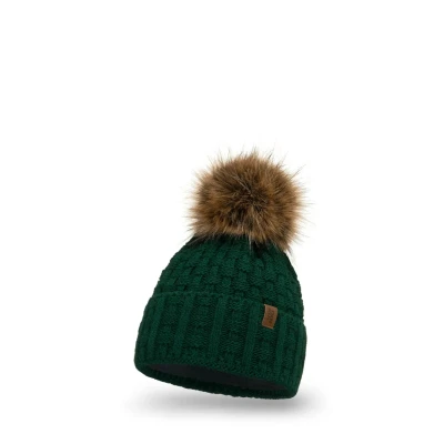 Imagen de Vivisence Gorro Invernal para Mujeres De Punto Elegante con Corte Clásico Hecho Hilo Cálido Pompón Y Forro Interior Ideal Los Días Fríos Invierno, Verde,Talla Única