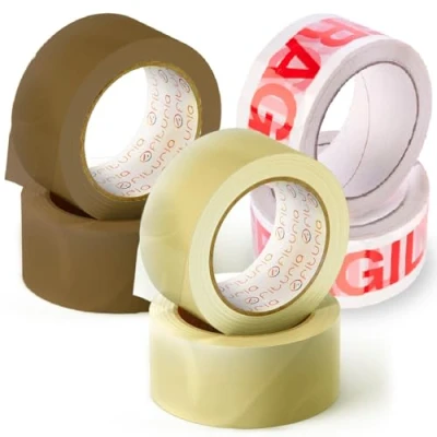 Imagen de OFITURIA Cinta Adhesiva, Embalar ideal para Embalaje de Cajas Cartón, Envíos y Mudanzas, Pack 6 Rollos Cinta, Precinto Adhesivo Seguro Resistente (2 Transparente, 2 Marrón, Frágil)