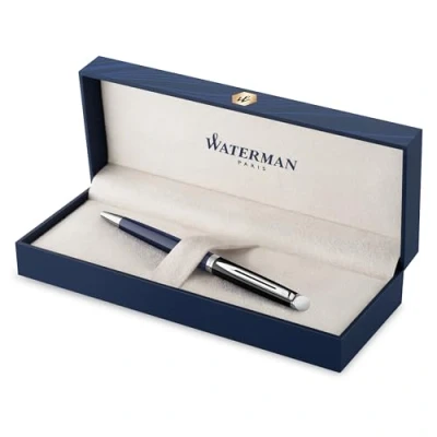 Imagen de Bolígrafo Waterman Hémisphère lacado negro y azul con adornos de paladio punta media estuche regalo