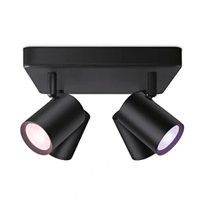 Imagen de WiZ Lámpara de techo Imageo negra 4 focos ajustables placa redonda, Luz Blanca y Colores, Wi Fi, con tecnología SpaceSense compatible Alexa Google Home [Clase eficiencia energética G]