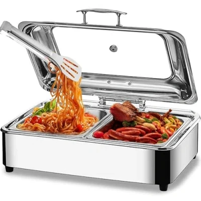 Imagen de Comercial Chafing Dish Electrico 9L Calentador de Buffet Acero Inoxidable con Tapa Cristal Transparente, Calentadores Comida y Platos para Fiesta Banquete, Temperatura Ajustable(Size:GN1/2)