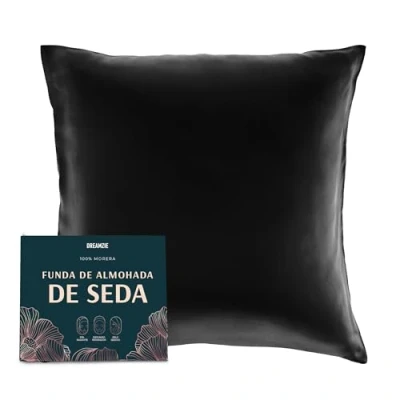 Imagen de DREAMZIE Doble Cara 100% 19 mm Funda de Almohada Seda Pura moras para la Salud del Cabello y Piel Funda, con Cremallera Oculta, 1 Pieza, 65x65 cm, Negro