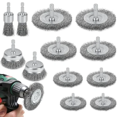 Imagen de 12 Piezas Cepillos de Alambre para Taladro, Cepillo con Mango 1/4&quot;, Acero, Metalico Limpieza Eliminación Óxido Pintura Corrosión