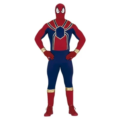Imagen de FIESTAS GUIRCA Disfraz de Héroe Araña Atuendo Rojo, Azul y Dorado Super Spider con Capucha Mono para Hombre Adulto Talla M 48 50