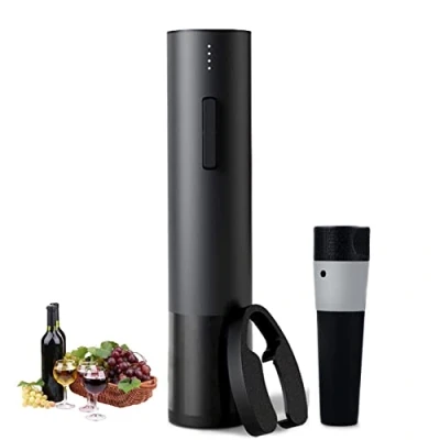 Imagen de abridor de vino eléctrico automático botellas sacacorchos recargable con cortador lámina y cable USB, negro