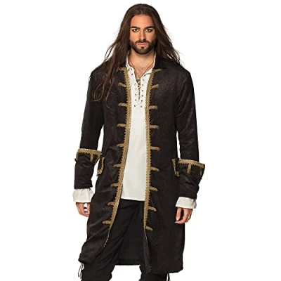 Imagen de Boland Chaqueta pirata para hombre, negro oro, abrigo bucanero, disfraz, carnaval, fiesta de lema