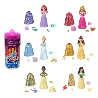 Imagen de Mattel Disney Princess Royal Color Reveal Party Edition, muñeca pequeña con efecto sorpresa, juguete +3 años, HPX39
