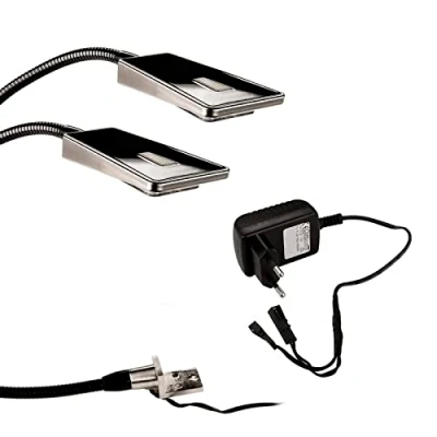 Imagen de 2x SO TECH® LED Lámparas de lectura &quot;Luminoso&quot; Luz con brazo flexible manguera suave Negro incl. fuente alimentación