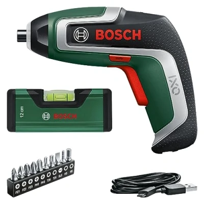 Imagen de Bosch Home and Garden Atornillador a batería IXO y Nivel (3,6 V; 2,0 Ah; 5,5 Nm; con mini de burbuja cable micro USB; compatible los accesorios la colección IXO; atornilla hasta 190 tornillos)