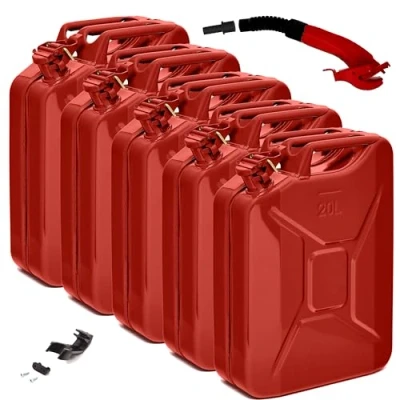 Imagen de BW® Bidón de combustible metal para gasolina, 5 x 20 litros, con boquilla Rojo RAL 3000 Certificado TÜV y homologación UN Fabricado en Europa
