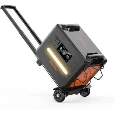 Imagen de SOLARPLAY Estacion de Energia Portatil 2500w con Remolque, 2300Wh Generador Solar Batería LiFePO4, Salida 12 Puertos, Power Station Portable para Camping, Autocaravana, Emergencia (Q2402M)