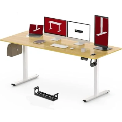 Imagen de SANODESK 200 x 80 cm Escritorio Elevable Eléctrico con Tablero Regulable en Altura Telescópico Bidireccional Control de Memoria y Tecnología Anticolisión(Arce Blanco)