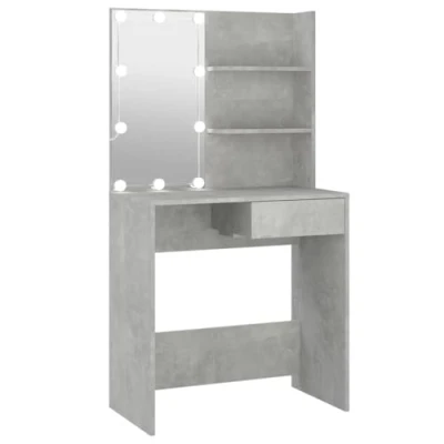 Imagen de vidaXL Tocador con LED Mesa de Maquillaje Muebles Espejo Cosmética Dormitorio Vestidor Iluminación Almacenaje Color Gris Hormigón 74,5x40x141 cm