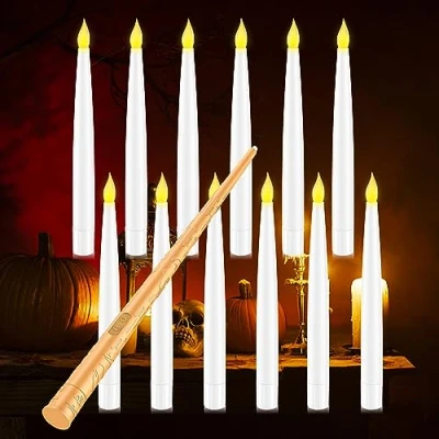 Imagen de Coovee velas Flotantes con Varita, 12 Floating Mágicas, LED Alimentada por Pilas, sin llama parpadeantes luz Cónica Eléctrica Parpadeante para Halloween Decoración