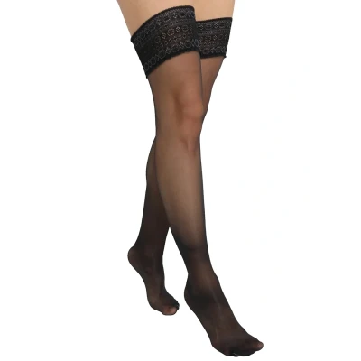 Imagen de Falke Seidenglatt 15 Denier STAY UPS Transparent Silky Calcetines por encima de la rodilla, Mujer, Talla: 35/37, Black