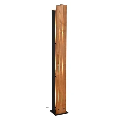 Imagen de Trio Leuchten Lámpara de Pie KARUNI 463300330, Negro Mate Metal, Madera Natural, excl. 3x E27