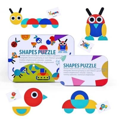 Imagen de BBLIKE Tangram Madera, 36 Montessori Puzzle de Madera + 60 Tarjetas diseño Juguetes educativos para niños (Multicolor)