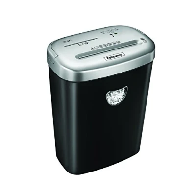 Imagen de Fellowes 53C Destructora trituradora de papel, corte en partículas, destruye hasta 10 hojas, uso personal, tritura CD&#039;s y tarjetas crédito, color negro plateado