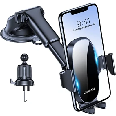 Imagen de Miracase Soporte Móvil Coche【2024 Mejorado】 3 en 1 con Ventosa Fuerte, Suporte Telemovel Carro Universal para Parabrisas &amp; Salpicadero Rejilla, Compatible iPhone, Xiaomi, Samsung y Más