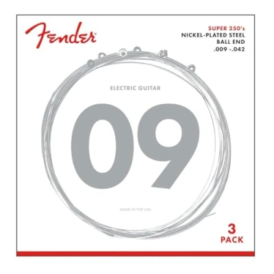 Imagen de Fender Super 250L Cuerdas para Guitarra Eléctrica, Extremos de Bola NPS, Calibre .009 .042, Pack 3