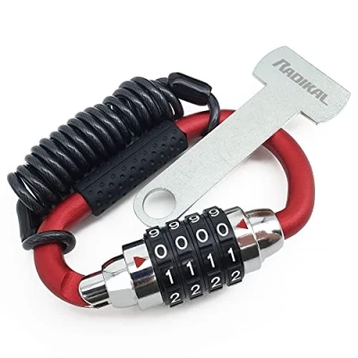 Imagen de RADIKAL RK540R Candado Casco Moto, Mosqueton Multifuncion con Código 4 Digitos Más Seguro, Adaptador T, Cable Seguridad Acero Trenzado, Accesorio Antirrobo Universal para Moto Bicicleta Chaqueta