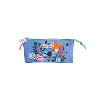 Imagen de Estuche Escolar Stitch Tropical Triple Cierre de Cremallera Interior Totalmente Forrado y Personalizado Portatodo con 3 Compartimientos 11,5 X 23,5 3CM