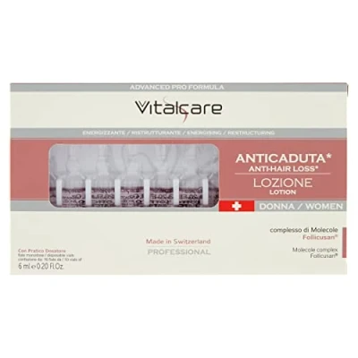 Imagen de Vitalcare Swiss Tratamiento anticaída para mujer, energizante, reestructurante, con complejo molecular Follicusan, 10 viales mujer de 6 ml, práctico dosificador