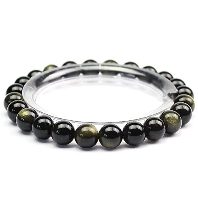 Imagen de MJDCB Pulsera Obsidiana Ojo Dorado Natural de 8 mm, Cuentas Piedra Amuleto La Suerte y Protección