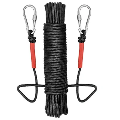 Imagen de Cuerda 20m de Largo, 6mm / 8mm Diámetro Tejiendo con 2 Mosquetón, 150kg 250kg Multiusos Pesca para Usos al Aire Libre, Camping Rescate Incendios (8mm Diámetro, Negro)