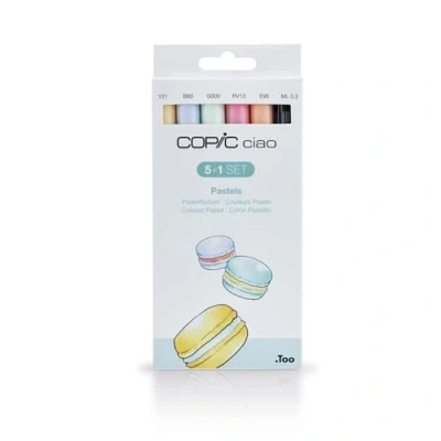 Imagen de COPIC Ciao 5+1 Set «Pastels», 5 Rotuladores dobles con punta mediana y pincel, incl. Multiliner Negro 0,3 mm