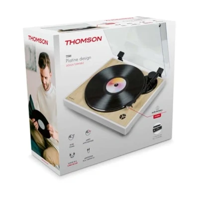 Imagen de THOMSON TT301 Tocadiscos de dise�o 33 y 45 rpm Cabezal reproducci�n Audio Technica AT3600L Madera blanco