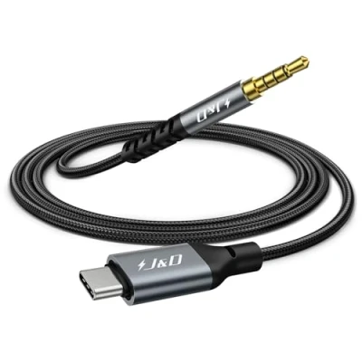 Imagen de J&amp;D Adaptador de Audio USB C a 3,5 mm, Cable TRRS para Auriculares Estéreo Coche Compatible con iPhone 15/16 y Galaxy S24/S23, 1 m