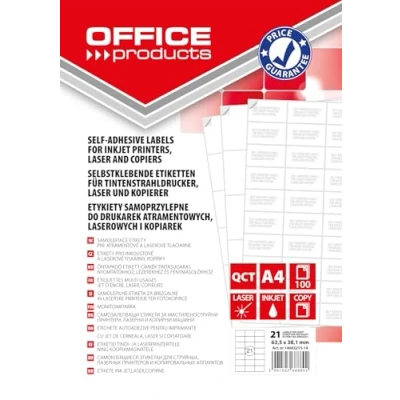 Imagen de OFFICE PRODUCTS Etiquetas autoadhesivas / 63,5 x 38,1 mm 100 hojas A4 Blanco/Económicas Autoadhesivas/Dirección Imprimibles Adhesivas
