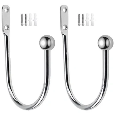 Imagen de DXLing 2 Piezas Gancho para Sujeciones de Cortinas metálicas Cortina Tieback Hook Bolas Metal Abrazadera Alzapaños y Ganchos Pinzas Decorativos Trasero Cromo