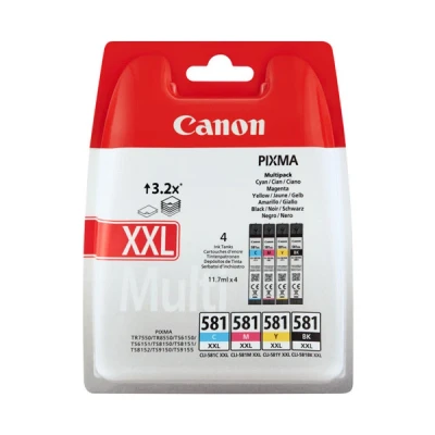 Imagen de Canon Tinta CLI 581 Pack de 4 Cartuchos XXL Alto Rendimiento Originales (x 1 Negro, x Cian, Magenta, Amarillo)