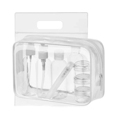 Imagen de MOCOCITO Neceser Transparente con 8 Botellas de Viaje (MAX.100ml) y 1 Bolsa Vuelo para Líquidos (20cm x 20cm,1L), Cosméticos Impermeable Hombre Mujer (blanco03)