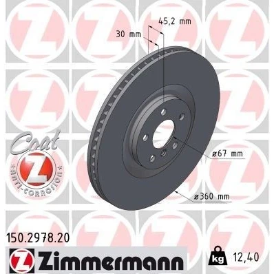 Imagen de ZIMMERMANN 150.2978.20 Disco de freno 360 30 6/5 5 112 ventilación interna revestido altamente carbonizado MINI: Hatchback, Clubman, BMW: 1 Hatchback