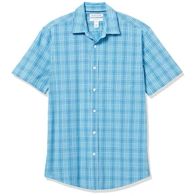 Imagen de Amazon Essentials Camisa de Popelín Manga Corta Ajuste Normal Hombre, Azul Blanco Cuadros Escoceses, XXL