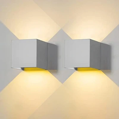 Imagen de FUPE 2 Piezas Aplique de Pared exterior LED Lámparas Interior moderno Gris 12W 3000K blanco cálido IP65 impermeable cuadrada aluminio Ángulo luz ajustable diseño y fácil instalar