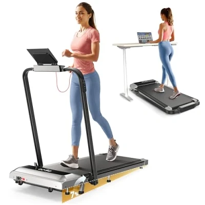 Imagen de Toputure Cinta de Correr Plegable, 7% Inclinación, 2.5HP Walking Pad para Debajo del Escritorio, 4 en 1 Eléctrica Hogar/Oficina, Control Remoto Magnético, 12 km/h, App