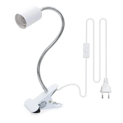 Imagen de Portalámpara E27 con Clip, Lampara Pinza Interruptor y EU Enchufe, Lectura Cuello de Cisne Ajustable 350 mm, Flexo para Cabecera Cama, Escritorio(Sin bombillas)
