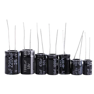 Imagen de Wifehelper 25 valores, 125, condensadores Componentes pasivos electrolíticos surtidos, juego de accesorios bricolaje, gama 1uF 2200uF 16V 50V