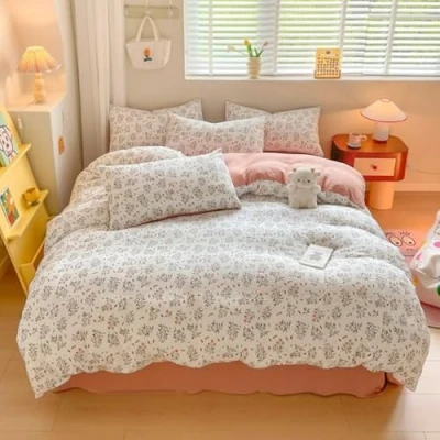 Imagen de Funda Edredon Cama 135 Flores Pequeñas Nordica Cama,Microfibra Modernas 3 Piezas Moderno Reversible,Edredon con 2 Fundas De Almohada 50X75Cm