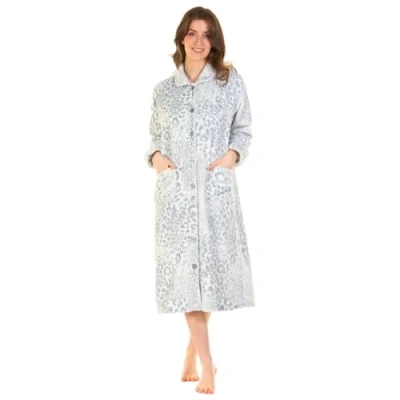 Imagen de Undercover Albornoz de forro polar coral suave con botones para mujer, Animal azul, L XL